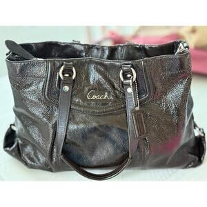 Coach Black Patent Leather Shoulder Bag with Silver-Tone Hardware